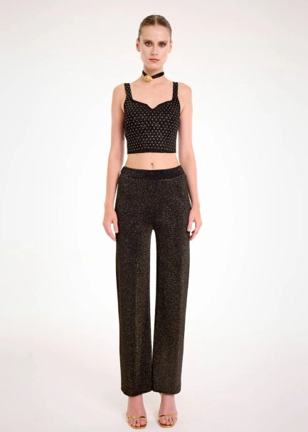 GOLD LUREX KNIT PANTS - 2