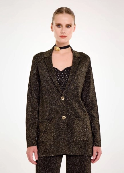 Gold Lurex Triko Blazer Ceket - 1