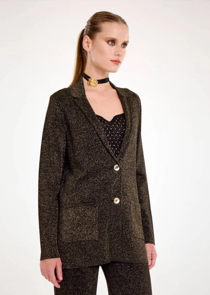 Gold Lurex Triko Blazer Ceket - 4