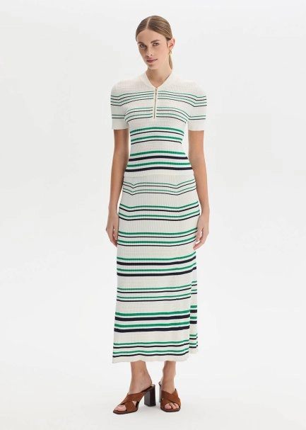 GREEN NAVY STRIPE ECRU KNIT SKIRT - 3