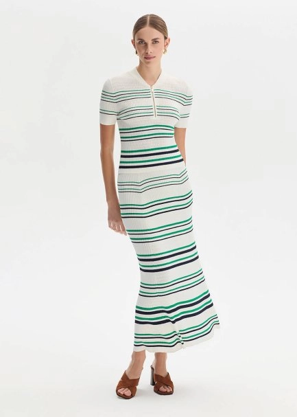 GREEN NAVY STRIPE ECRU KNIT SKIRT - 4