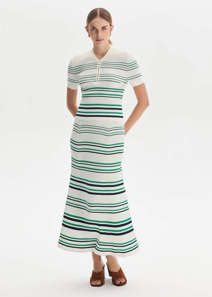 GREEN NAVY STRIPE ECRU KNIT SKIRT - 1