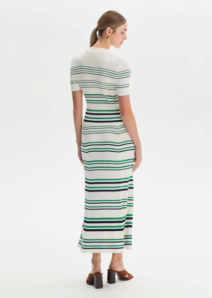 GREEN NAVY STRIPE ECRU KNIT SKIRT - 5