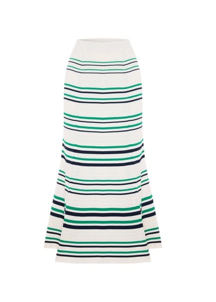 GREEN NAVY STRIPE ECRU KNIT SKIRT - 6