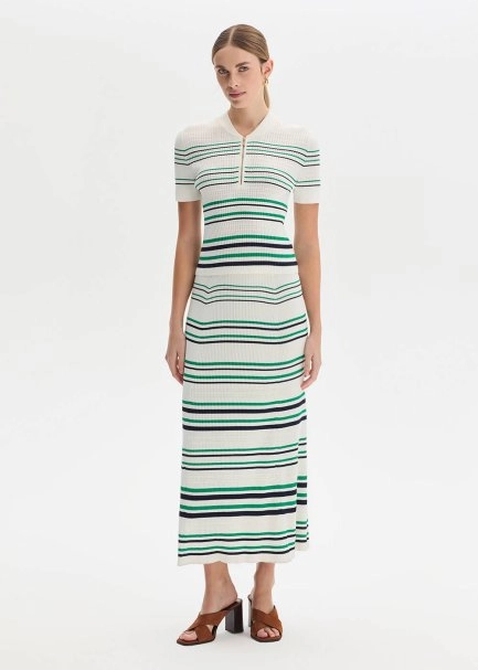 GREEN NAVY STRIPE ECRU KNIT SKIRT - 3