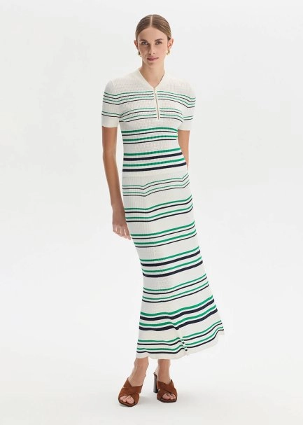 GREEN NAVY STRIPE ECRU KNIT SKIRT - 4