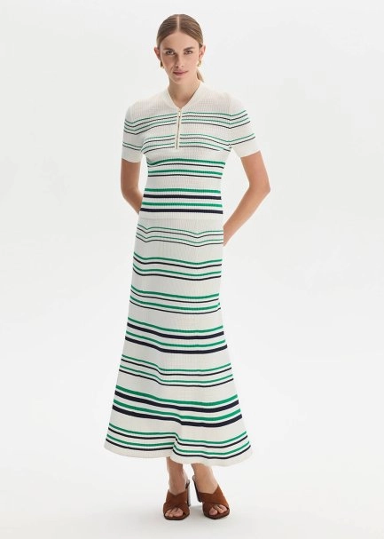 GREEN NAVY STRIPE ECRU KNIT SKIRT - 1