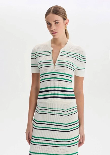 GREEN NAVY STRIPE ECRU KNIT SKIRT - 2