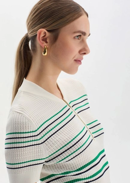 GREEN NAVY STRIPE ECRU KNIT TOP - 4