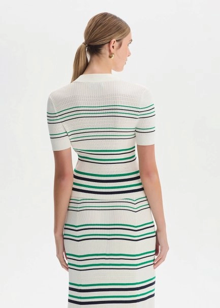 GREEN NAVY STRIPE ECRU KNIT TOP - 5