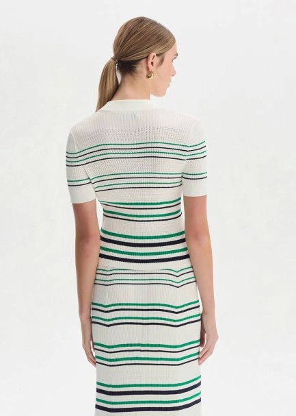 GREEN NAVY STRIPE ECRU KNIT TOP - 5