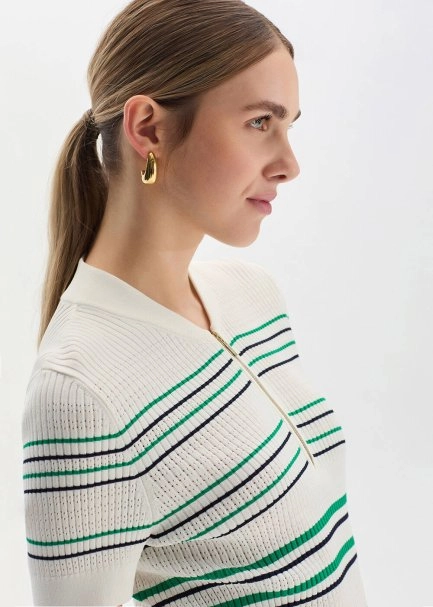 GREEN NAVY STRIPE ECRU KNIT TOP - 4