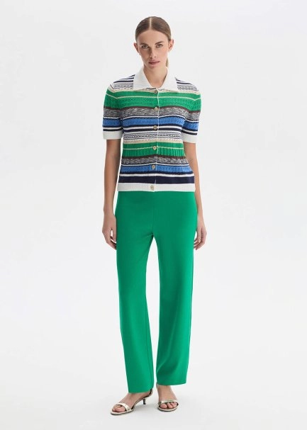 GREEN RIBBED DETAILED KNIT PANTS - 4