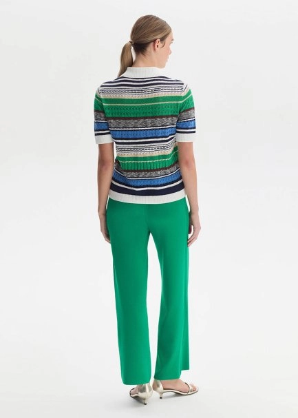 GREEN RIBBED DETAILED KNIT PANTS - 5
