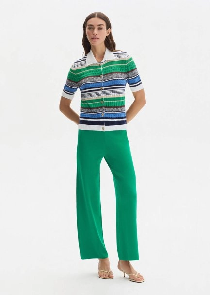 GREEN RIBBED DETAILED KNIT PANTS - 1