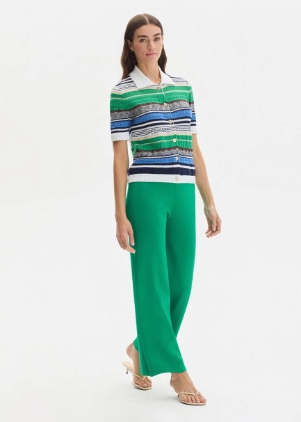 GREEN RIBBED DETAILED KNIT PANTS - 3