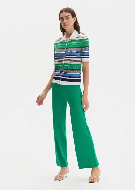 GREEN RIBBED DETAILED KNIT PANTS - 4