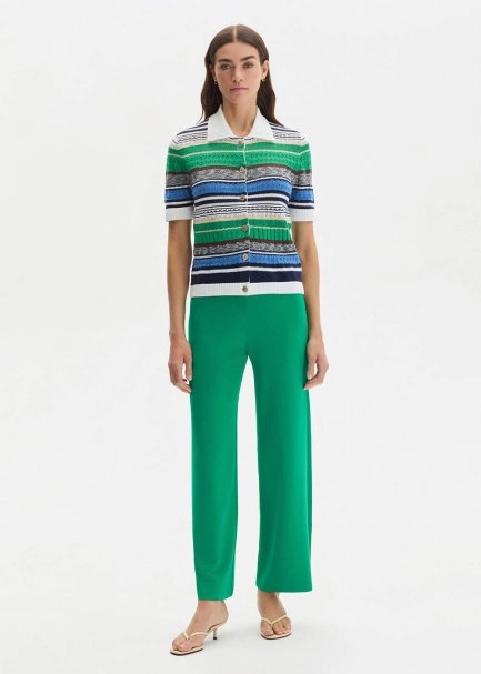GREEN RIBBED DETAILED KNIT PANTS - 2