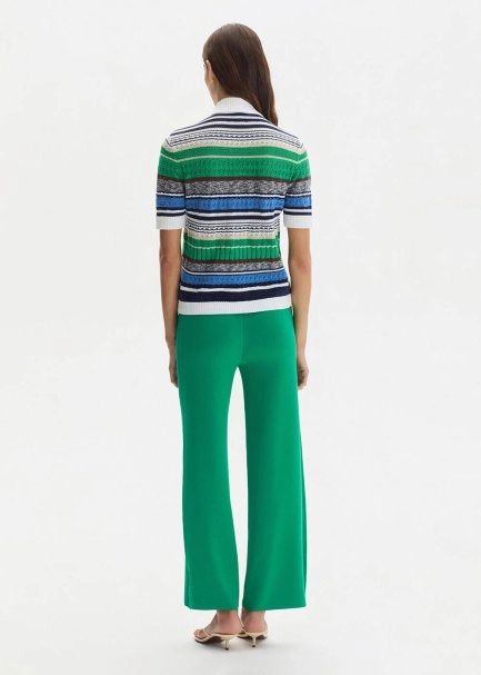 GREEN RIBBED DETAILED KNIT PANTS - 5