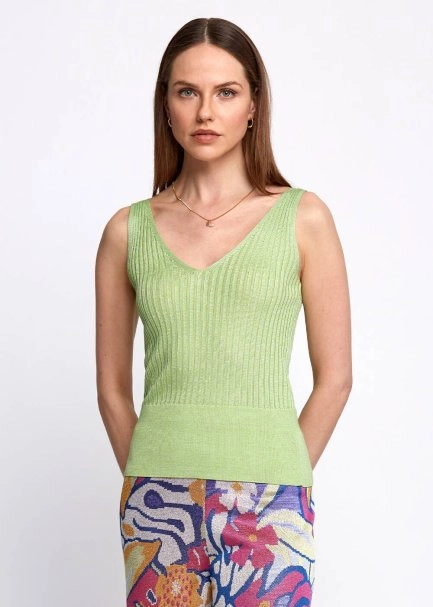 Green Sleeveless Knit Tank Top - 1