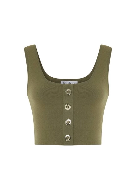 Haki Crop Triko Üst - 6