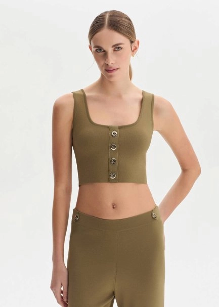 Haki Crop Triko Üst - 1