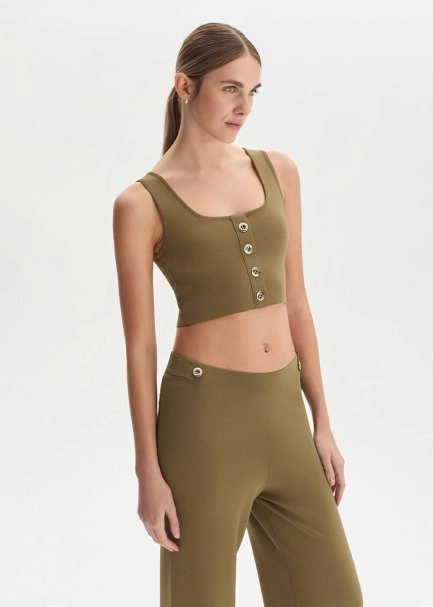 Haki Crop Triko Üst - 4