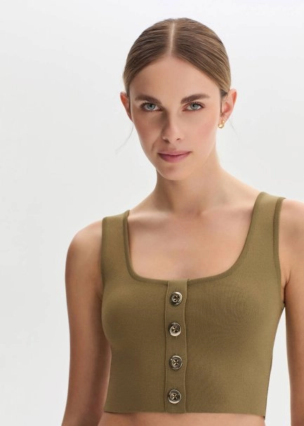 Haki Crop Triko Üst - 2