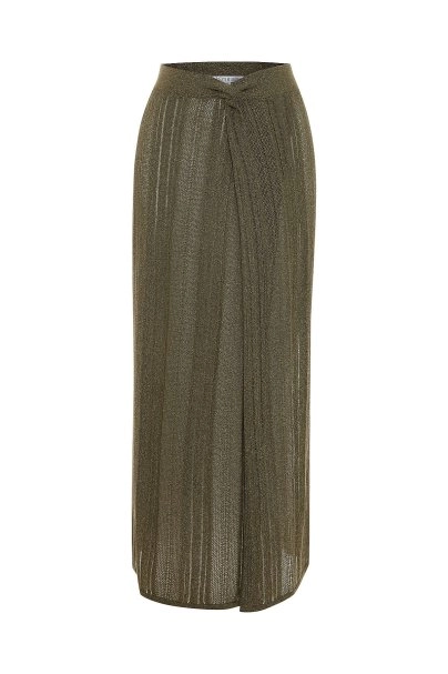 Haki Işıltılı Triko Etek - 6