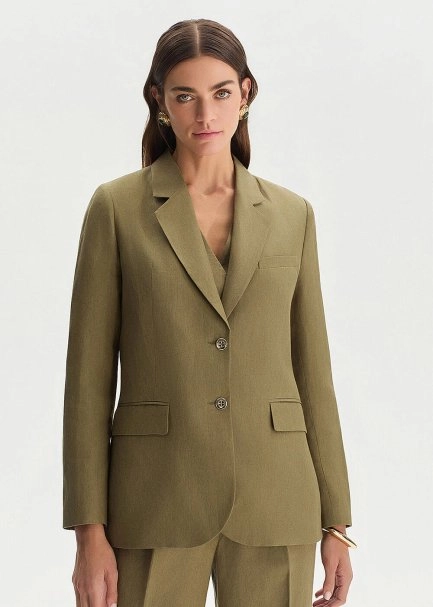 Haki Keten Blazer Ceket - 3