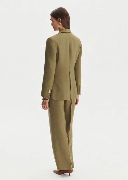 Haki Keten Blazer Ceket - 5