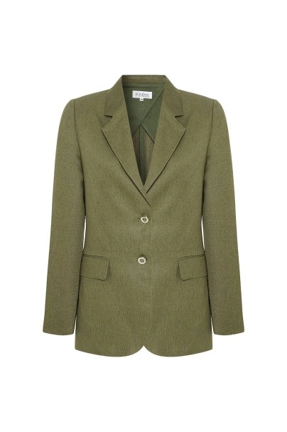 Haki Keten Blazer Ceket - 6