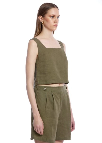 Haki Keten Crop Üst - 3