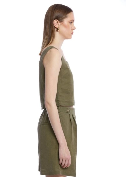 Haki Keten Crop Üst - 4