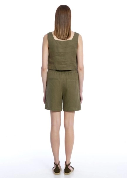 Haki Keten Crop Üst - 5