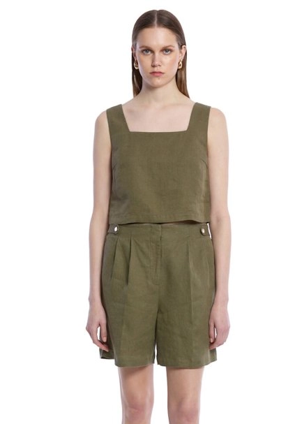 Haki Keten Crop Üst - 1