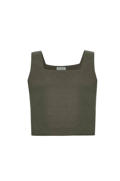 Haki Keten Crop Üst - 6