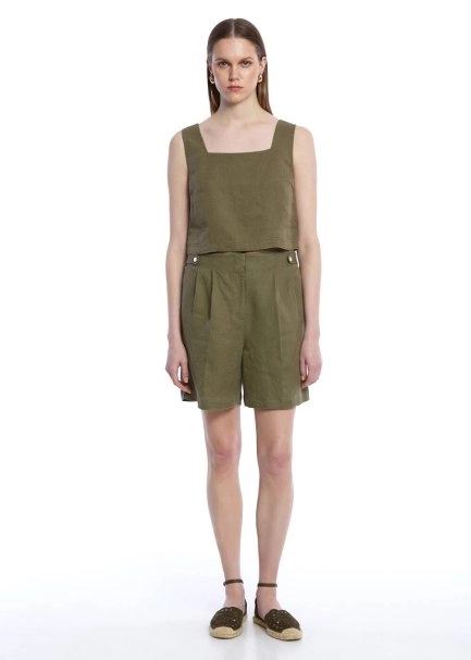 Haki Keten Crop Üst - 2