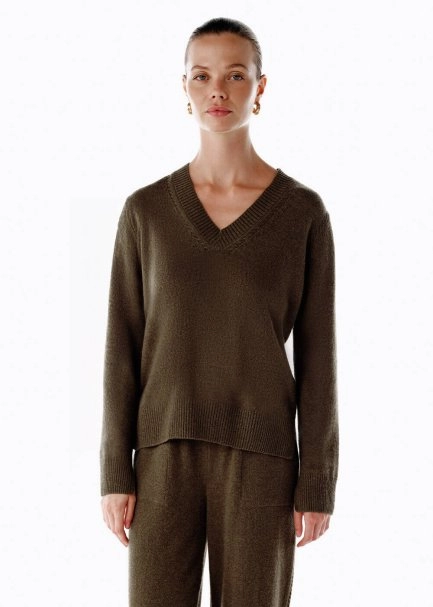 Haki V Yaka Kaşmir Triko - 3