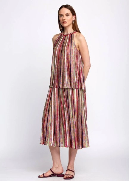 Halter Neck Striped Coral Knit Top - 2