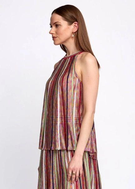Halter Neck Striped Coral Knit Top - 4