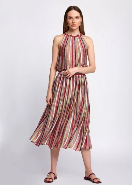 Halter Neck Striped Coral Knit Top - 5