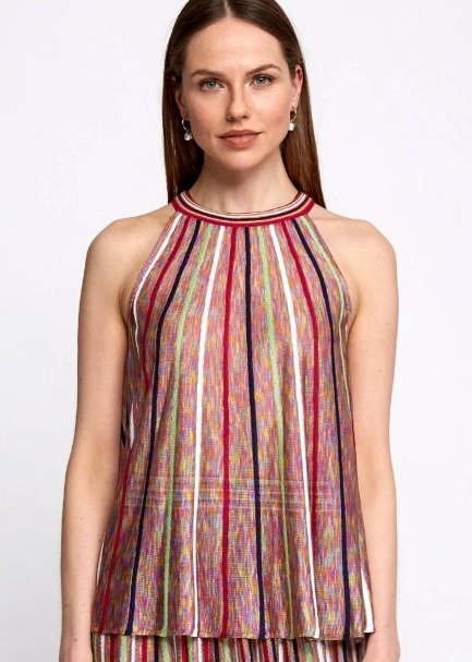 Halter Neck Striped Coral Knit Top - 6