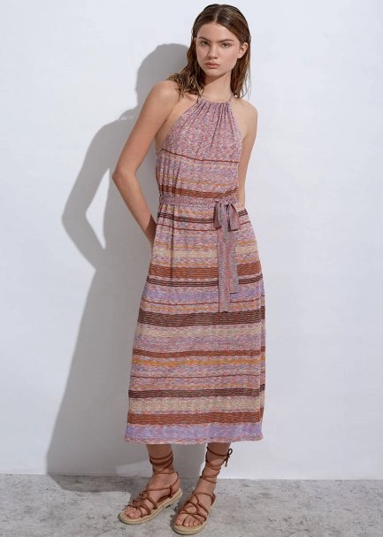 Halter Neck Terracotta Knit Dress - 2