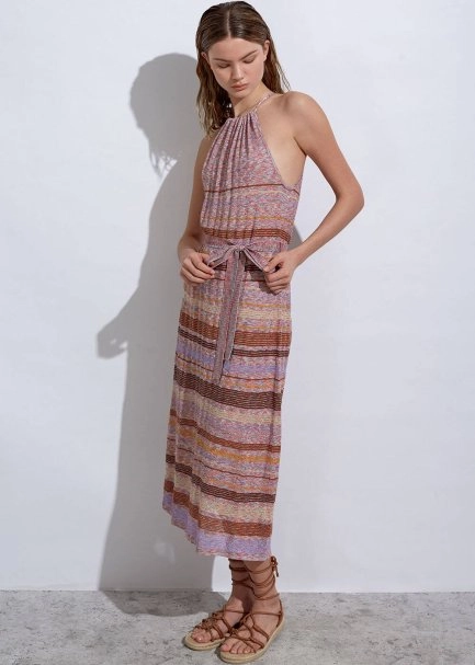 Halter Neck Terracotta Knit Dress - 3