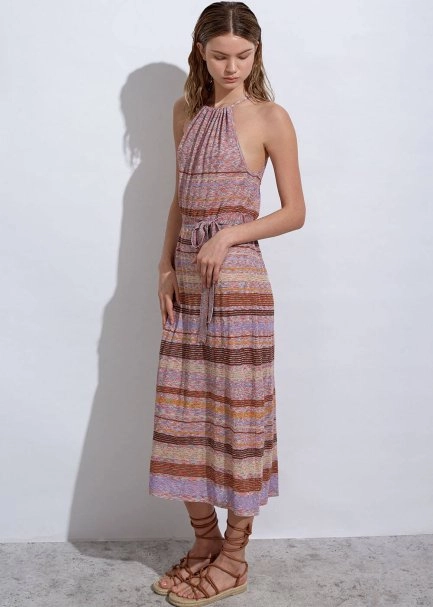Halter Neck Terracotta Knit Dress - 5