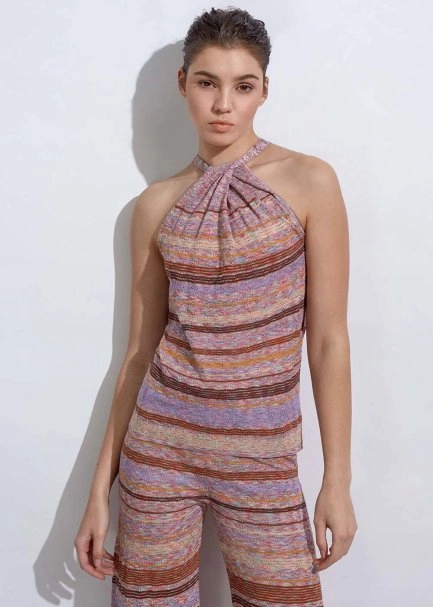 Halter Neck Tie Back Knit Top - 1