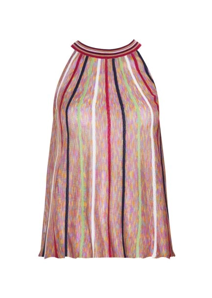 Halter Yaka Çizgi Desenli Çok Renkli Triko Bluz - 8