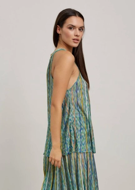 Halter Yaka Çizgi Desenli Yeşil Triko Bluz - 7
