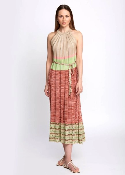 Halter Yaka Etek Ucu Ajurlu Midi Triko Elbise - 1